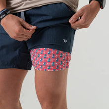 Load image into Gallery viewer, Burlebo 5.5&quot; Athletic Shorts in Heather Navy with American Flag Liner