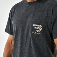 Load image into Gallery viewer, Burlebo Deer Camo Flying B Logo SS Tee in Heather Black