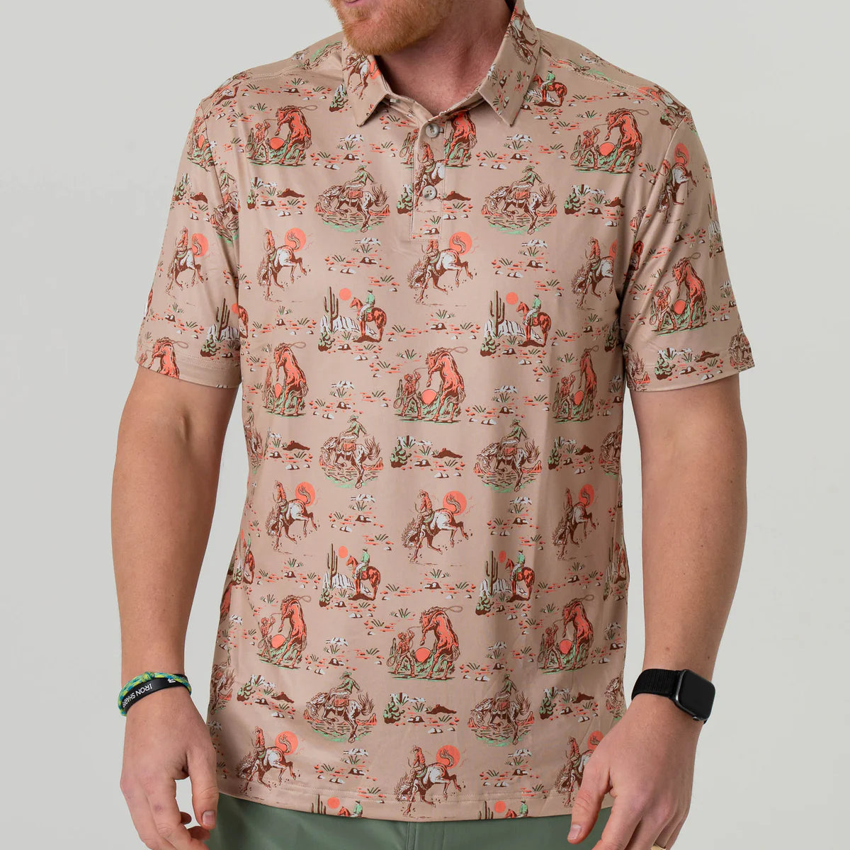 Burlebo Performance Polo in Khaki Cowboy Up
