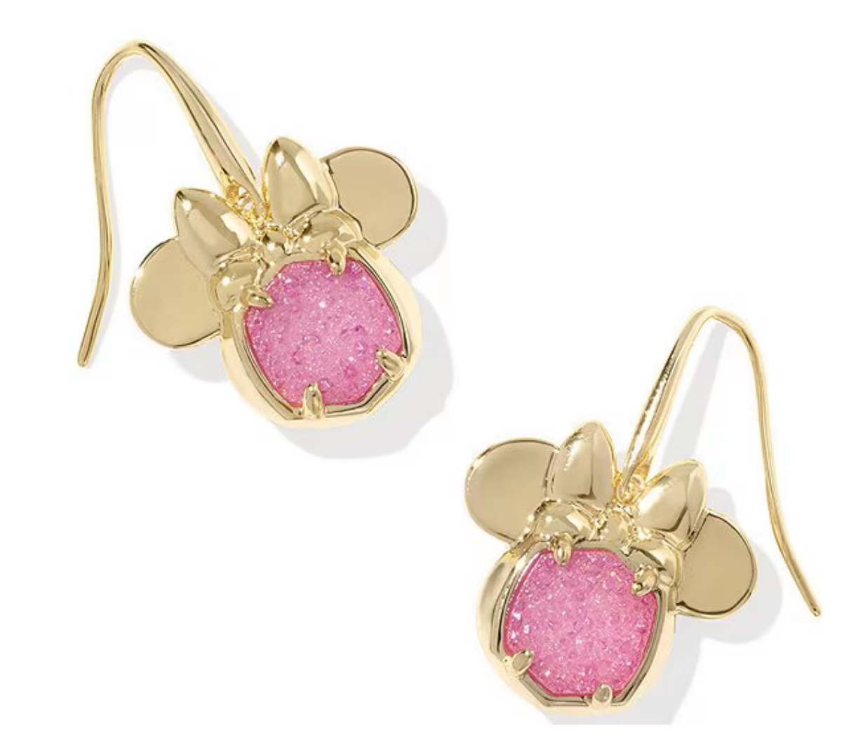 Kendra Scott Minnie Mouse Gold Drop Earrings in Hot Pink Drusy