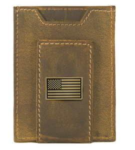 Vintage Tan Brass USA Flag Front Pocket Wallet