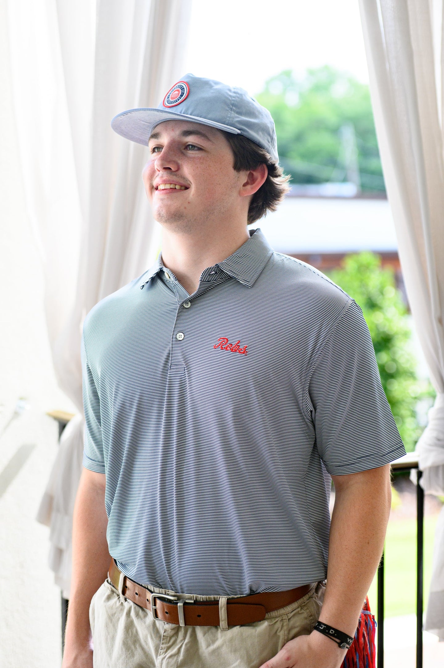 Ole Miss Script Rebs Stripe Polo