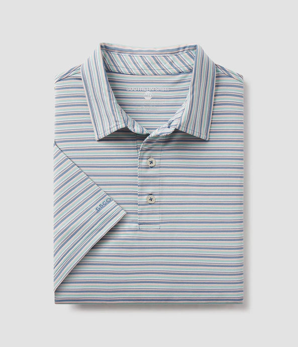 Southern Shirt Co. Men's Tybee Stripe Polo in Baltic