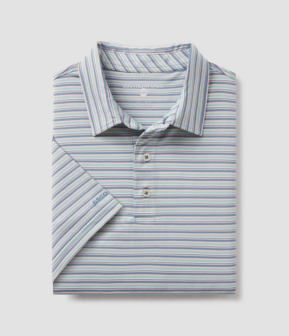 Southern Shirt Co. Men's Tybee Stripe Polo in Baltic