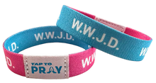 Load image into Gallery viewer, Versible Blue &amp; Pink WWJD Tap to Pray Wristband