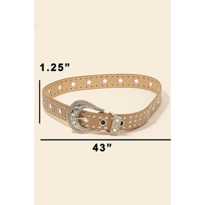 Rhinestone Buckle Grommet Belt White