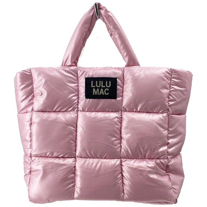 Lulu Mac Large Puffer Metallic Handbag in Pale Pink