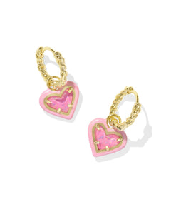 Kendra Scott Ari Heart Enamel Frame Huggie Earrings in Gold Pink Iridescent Glitter