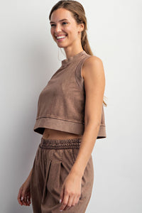 Do What I Can Mineral Washed Crop Top Brown