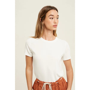 Just Your Basic Ribbed Knit T-Shirt in Off White