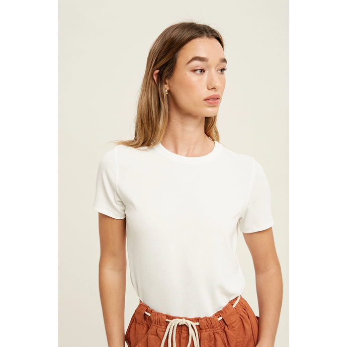 Just Your Basic Ribbed Knit T-Shirt in Off White