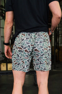 Burlebo 7" Retro Duck Camo Athletic Shorts with Grey Liner