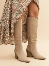Load image into Gallery viewer, Muriel Faux Suede Pointed Toe Cowgirl Boots in Beige