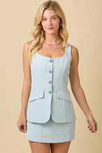 Load image into Gallery viewer, Last Night Lonely Button Down Sleeveless Blazer Romper in Light Blue