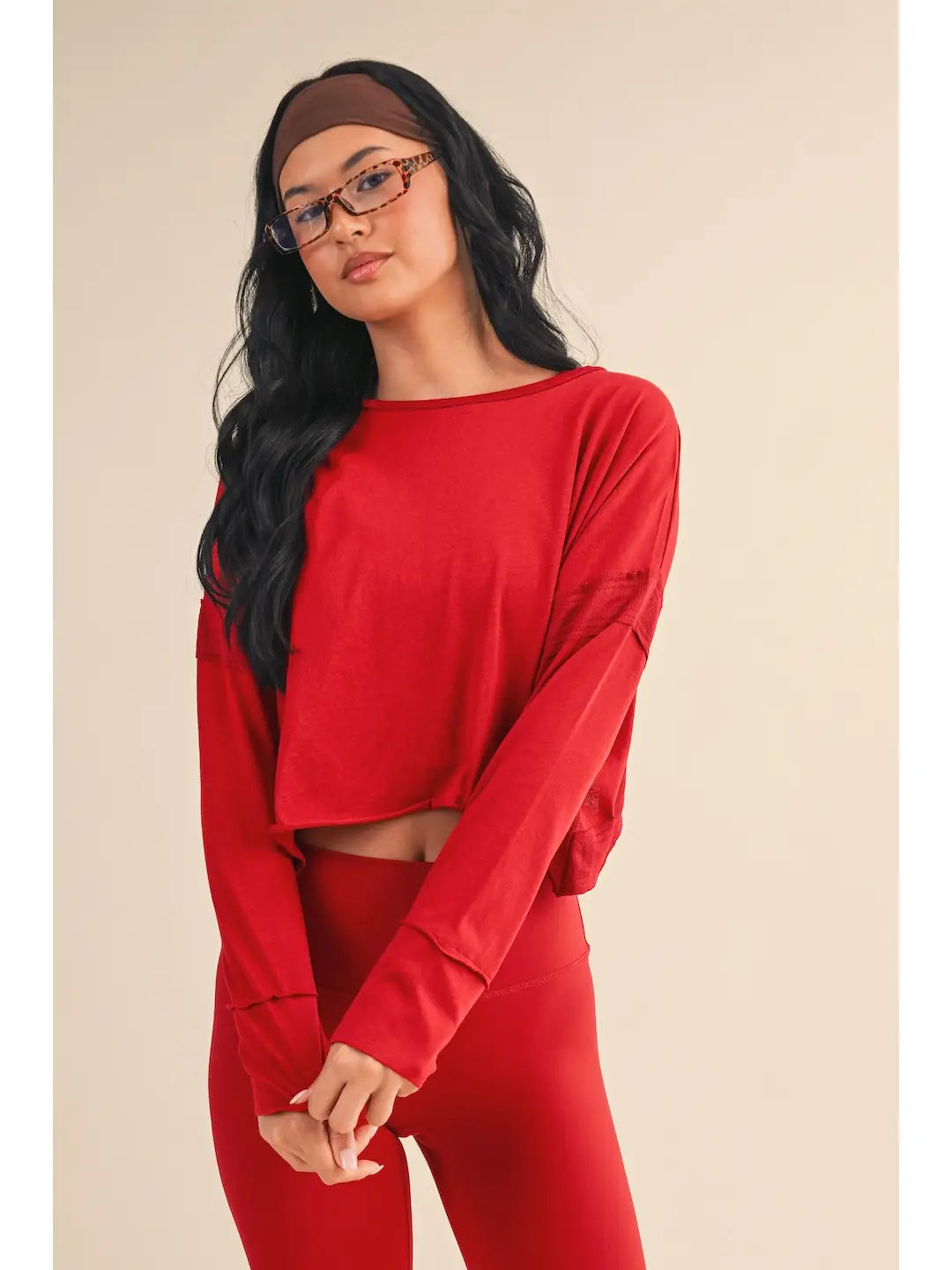Some Never Do Cotton Slub Cutout Back LS Top in Cherry