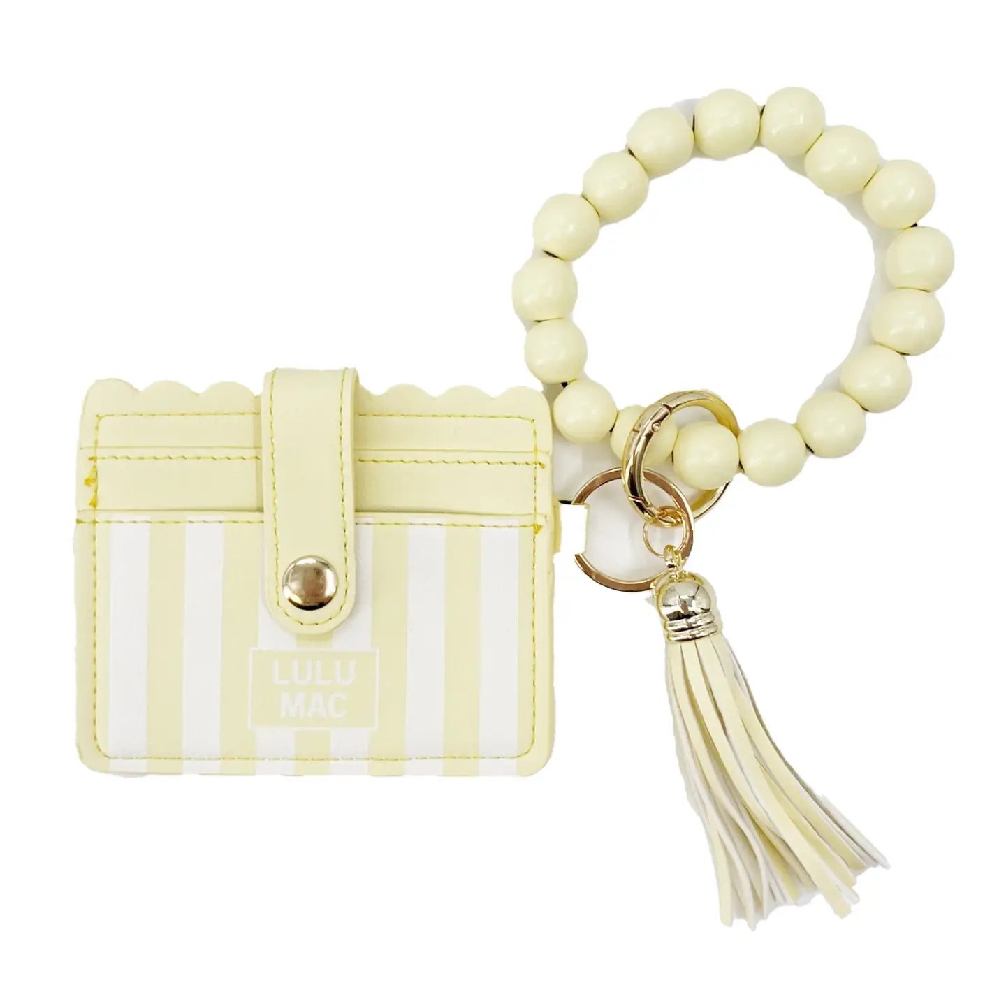 Lulu Mac Beaded Wristlet ID Wallet in Yellow Stripe Darby