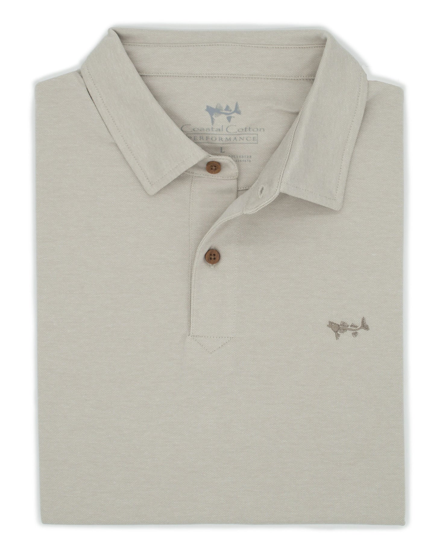 Coastal Cotton Beige Solid Mesh Performance Polo