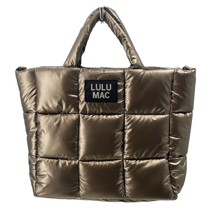 Lulu Mac Large Puffer Metallic Handbag in Olive