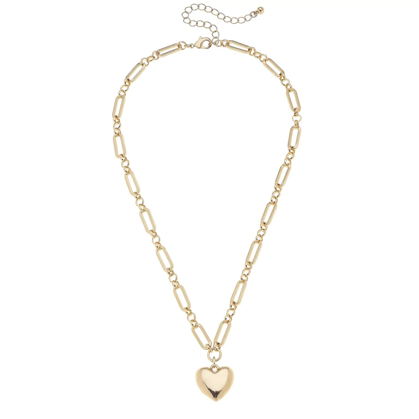 Hannah Puff Heart Linked Necklace in Shiny Gold