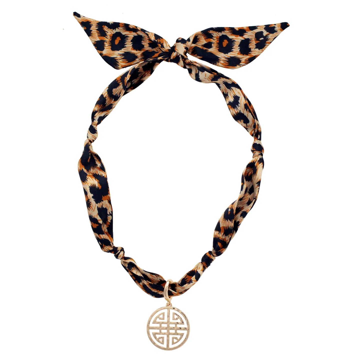 Maia Greek Keys Scarf Necklace in Leopard