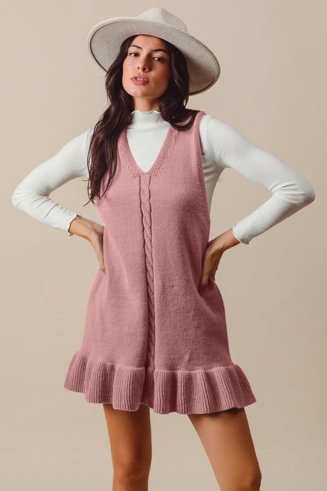 Turning The Page Sleeveless V Neck Hem Knit Dress in Mauve