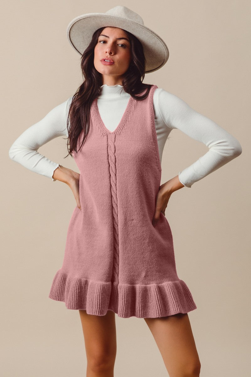 Turning The Page Sleeveless V Neck Hem Knit Dress in Mauve