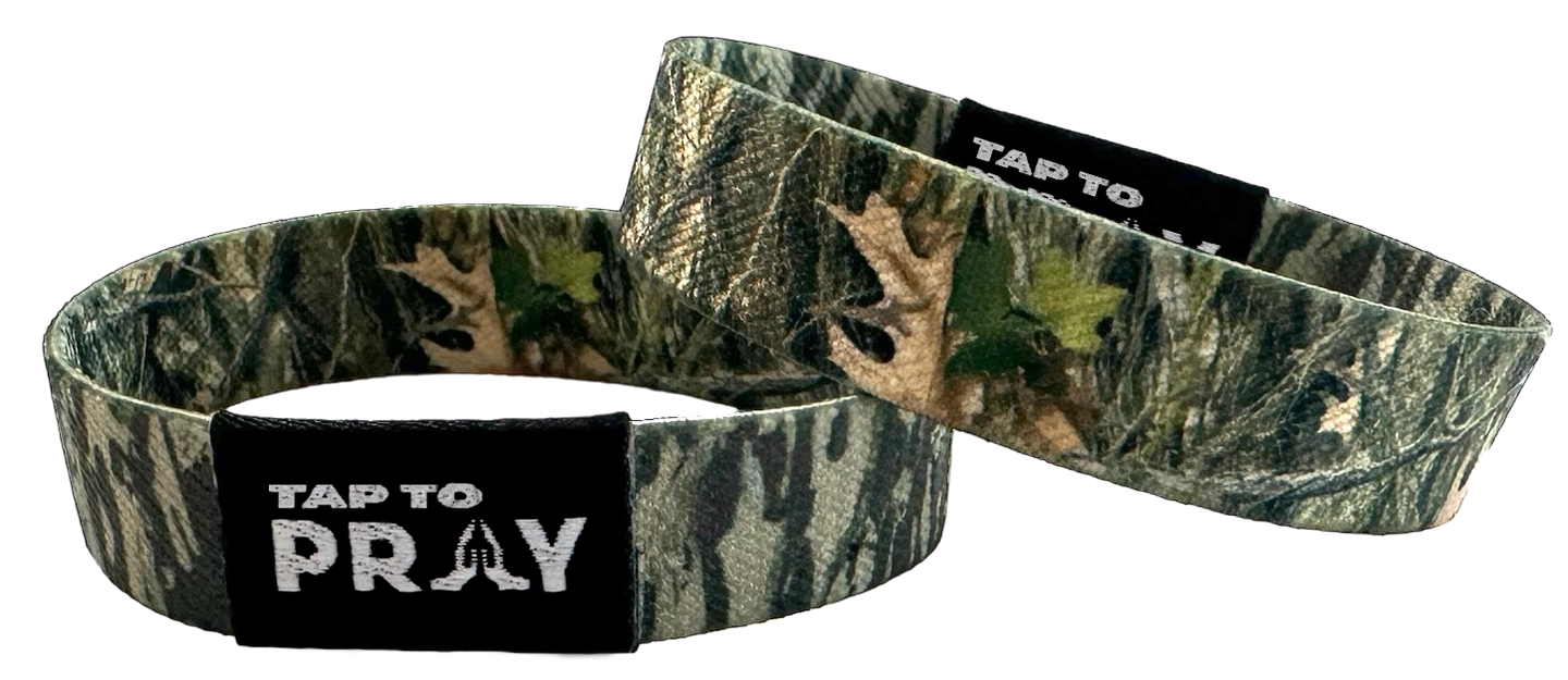 Versible Forest Camo/Tree Bark Camo Tap to Pray Wristband