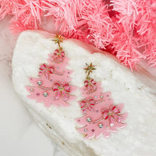 Load image into Gallery viewer, Festive Pink Christmas Tree Dangle Earrings