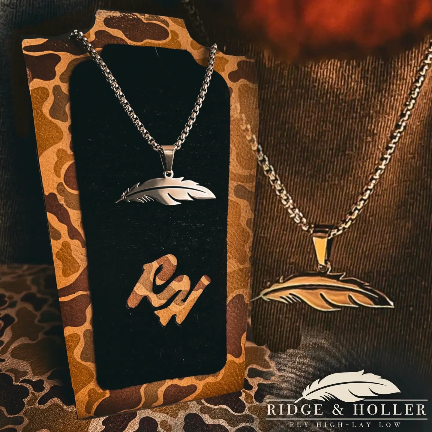 Ridge&Holler Adult Stainless Steel Feather Necklace