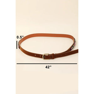 Embroidered Beaded Pattern Faux Leather Belt