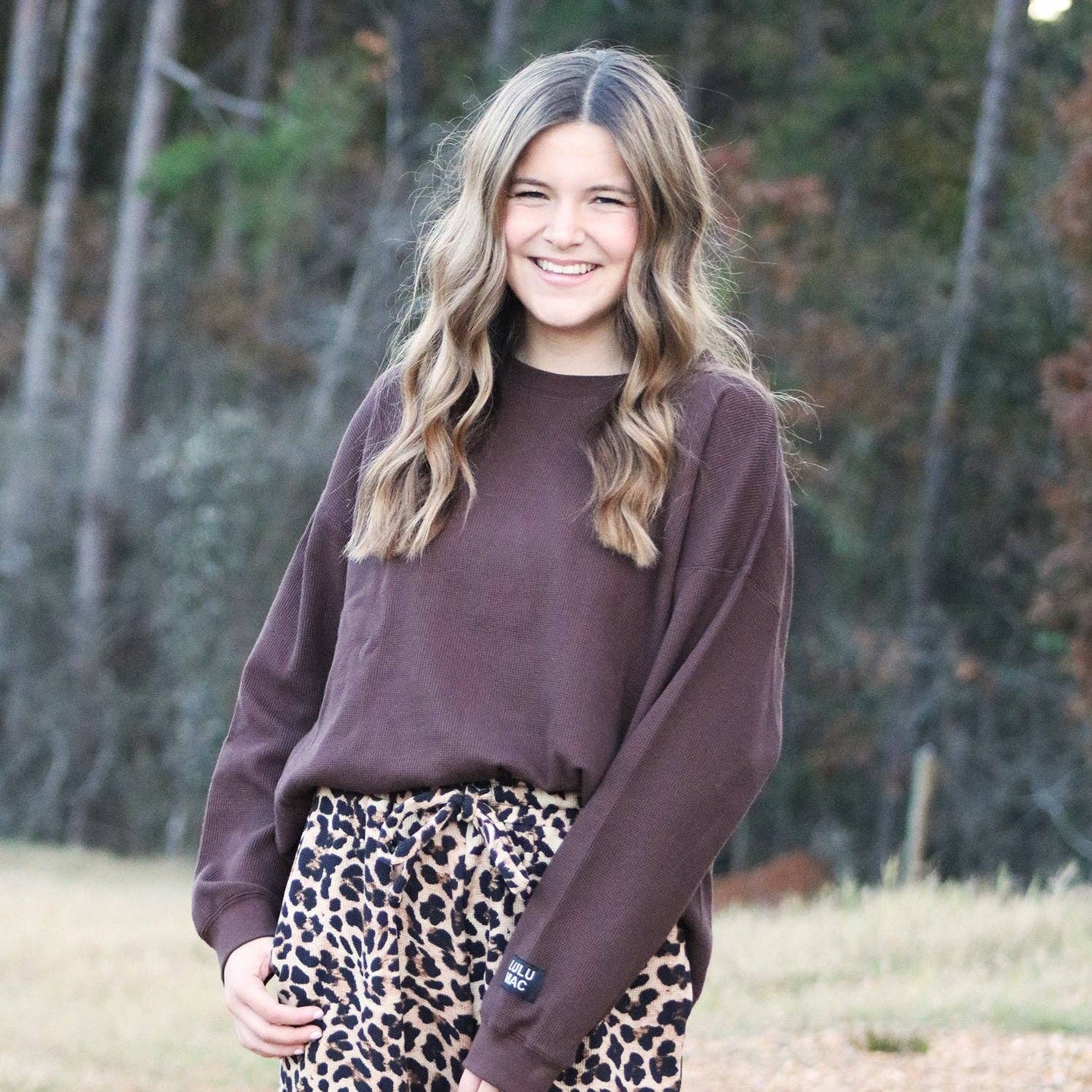 Lulu Mac Waffle LS Top in Brown