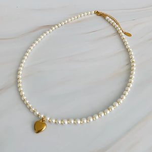 Pearl and Gold Bauble Heart Necklace