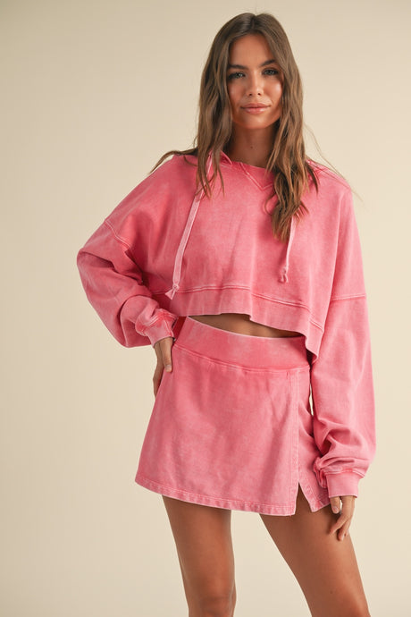 All Day Long Mineral Wash Pullover Hoodie in Pink