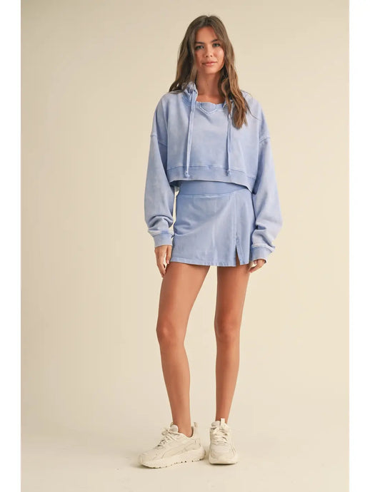 All Day Long Mineral Wash Pullover Hoodie in Lavender Blue