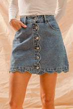 Load image into Gallery viewer, Cause Love Ain&#39;t Scallop Front Buttoned Denim Skirt