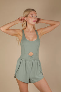 Take a Look Around Front Cutout Activewear Romper in Sage