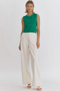 Head & Heart Pearl Embellished Top Green