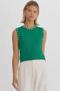 Head & Heart Pearl Embellished Top Green