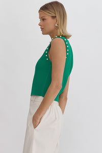 Head & Heart Pearl Embellished Top Green