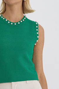 Head & Heart Pearl Embellished Top Green