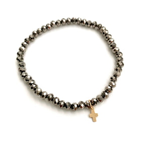 Erin Gray Luxe Cross Bracelet in Metallic Gray