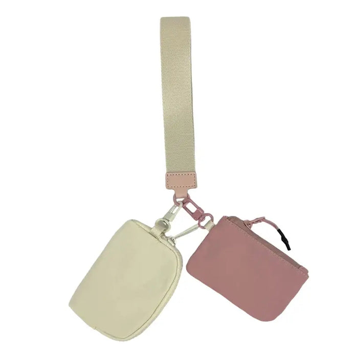 Lulu Mac Double Pouch Wristlet in Cream/Mauve