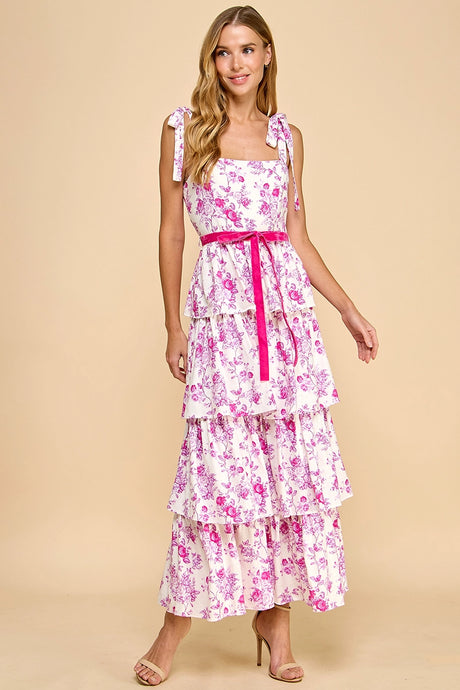 Here She Comes Floral Tiered Print Midi Dress