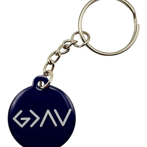 Versible Navy + God is Greater Tap to Pray Keychain