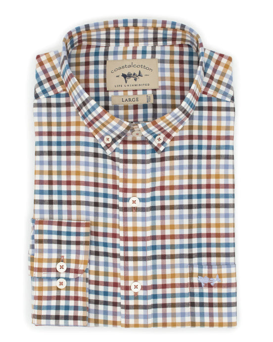 Coastal Cotton Stretch Twill Sport Shirt Harvest Gingham