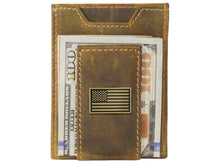 Load image into Gallery viewer, Vintage Tan Brass USA Flag Front Pocket Wallet