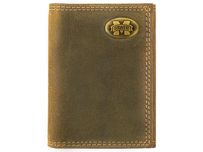 Vintage Tan Brass Mississippi State Trifold Wallet