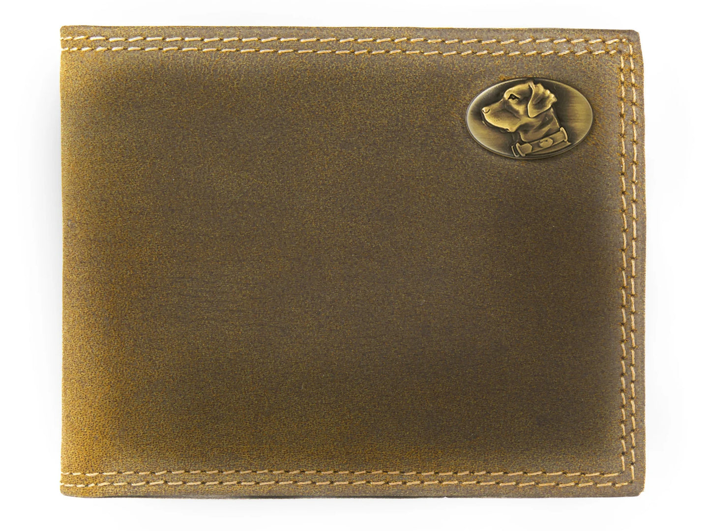 Vintage Tan Brass Lab Bifold Passcase Wallet