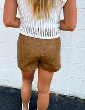 Load image into Gallery viewer, Grew Up Wild Faux Leather High Waist Shorts Camel