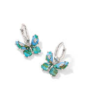 Load image into Gallery viewer, Kendra Scott Bianca Silver Butterfly Huggies Earrings in Bright Aqua Mix